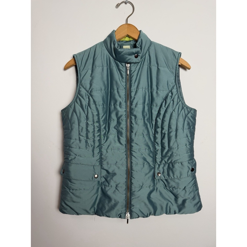 Sigrid Olsen Women's Teal Blue Sleeveless Full Zip Puffer Vest Size Medium Golf‎